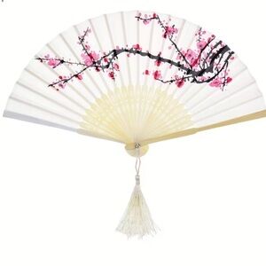 White Cherry Blossom Folding Hand Fan